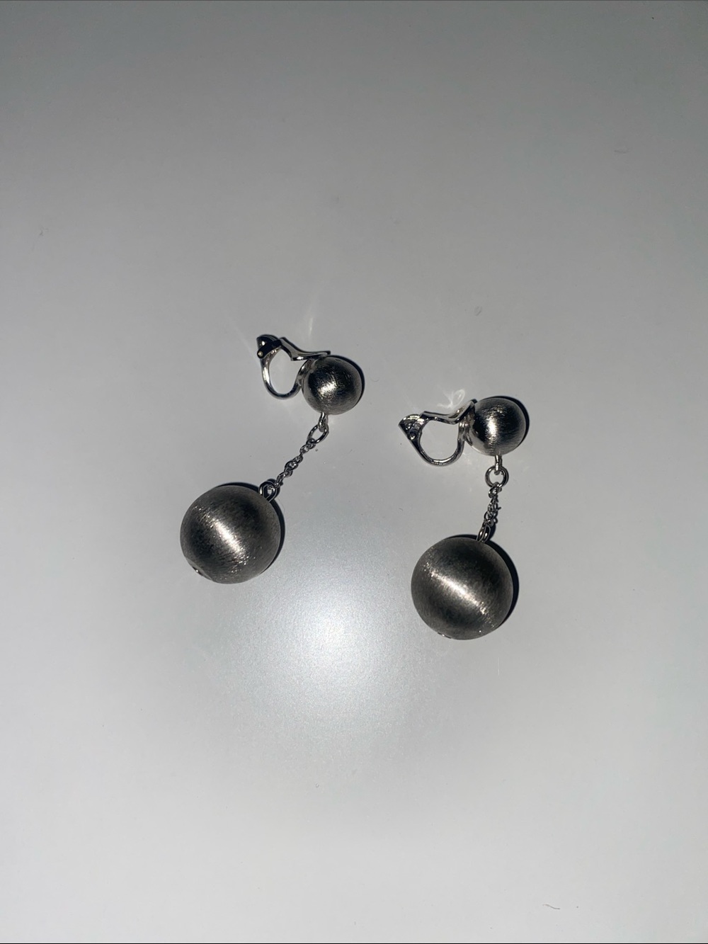 Brushed Silver Ball Drop Clip-On Earrings